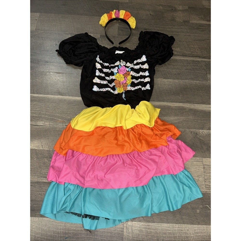 Colored Ruffle Lady Bones Child 14-16 Spirit Halloween Costume